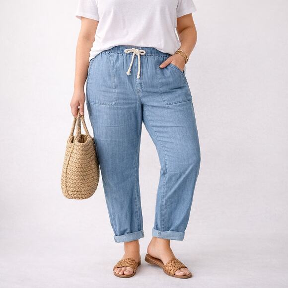 J Jill Pants Womens Denim Chambray Pull On Elastic Drawstring Cropped Blue 3X - Picture 12 of 12